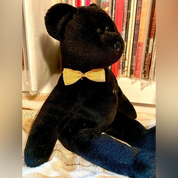 TY Beanie Baby “The End” Bear 1999 Black Plush Gold Fireworks Rare Y2K New Year - Picture 3 of 10